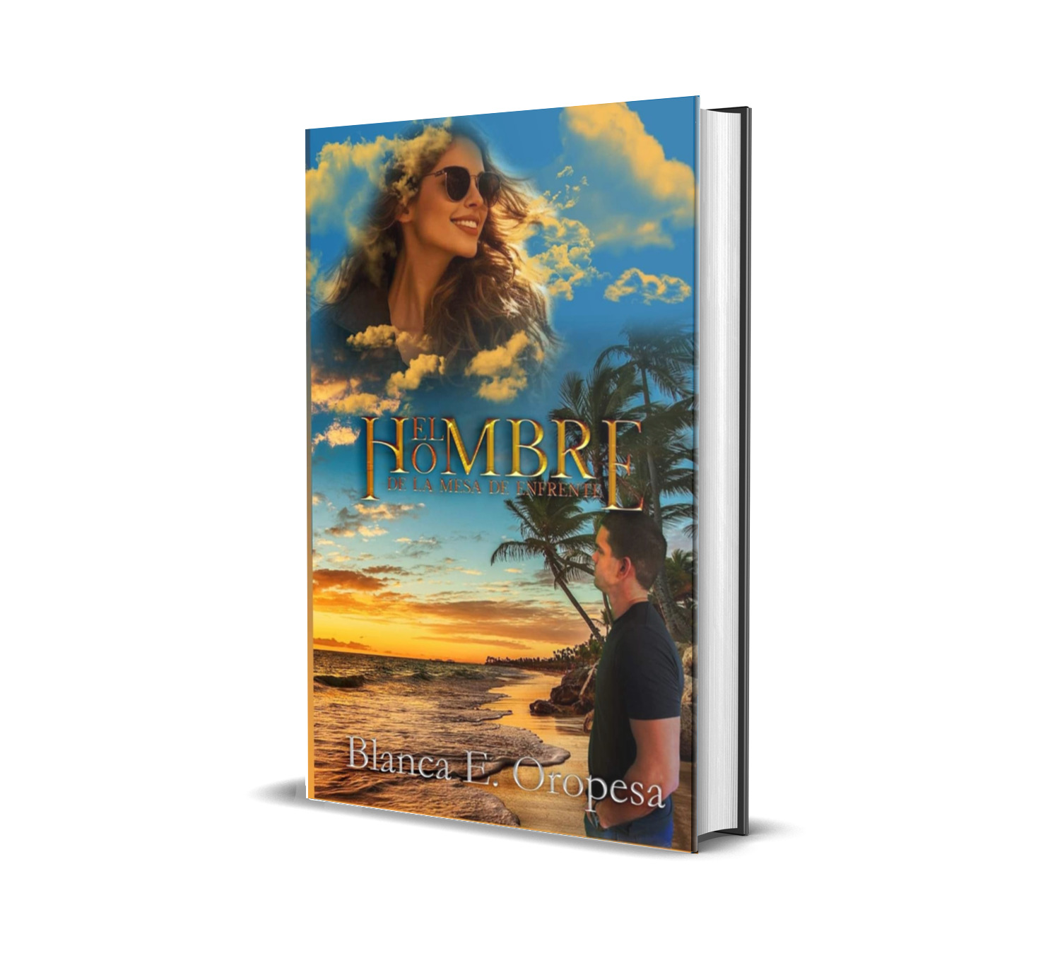 "Portada de la novela El hombre de la mesa de enfrente, de Blanca Oropesa. Una historia de amor, secretos y segundas oportunidades ambientada entre el mar y los silencios compartidos."